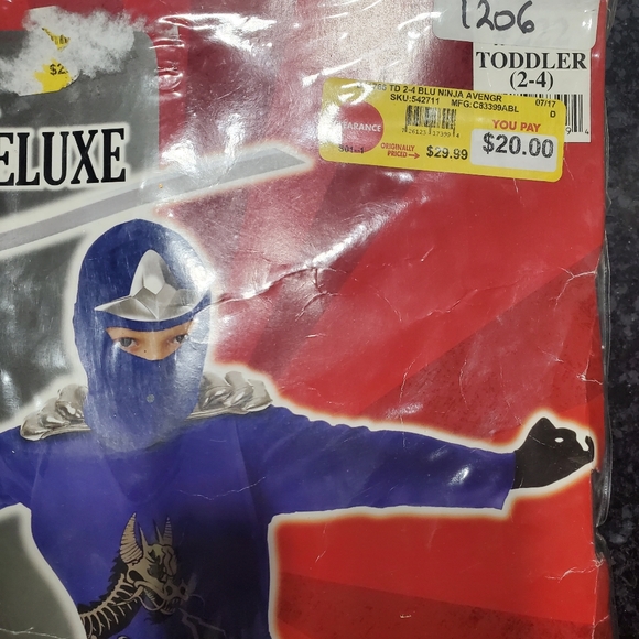 Blue Ninja Avenger Deluxe- Halloween- Size:Toddler 2T-4T-New- RRR Halloween Kids - Picture 2 of 3